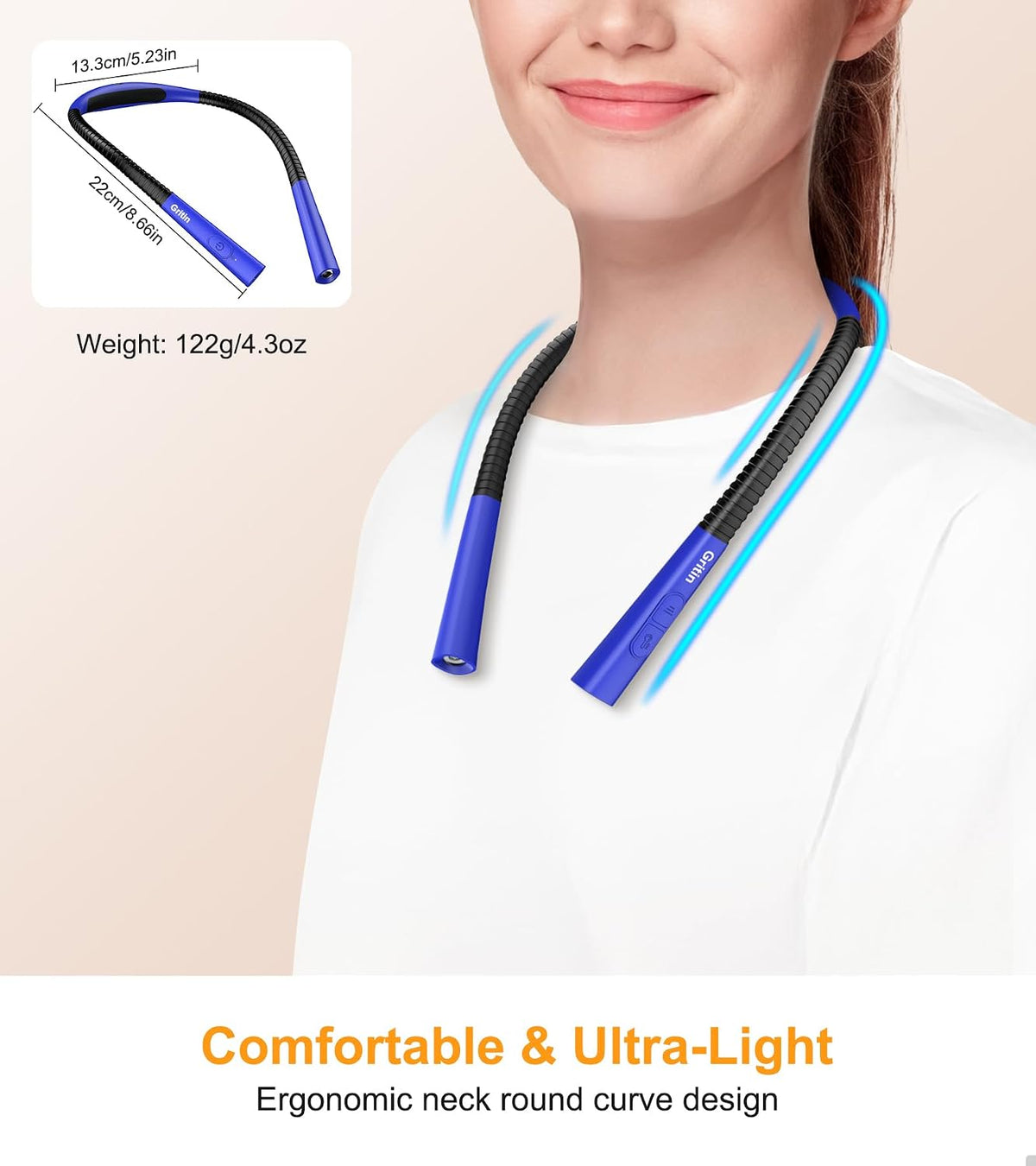 Gritin Book Light,Eye Caring 3 Colors & Stepless Dimming Neck Reading Light
