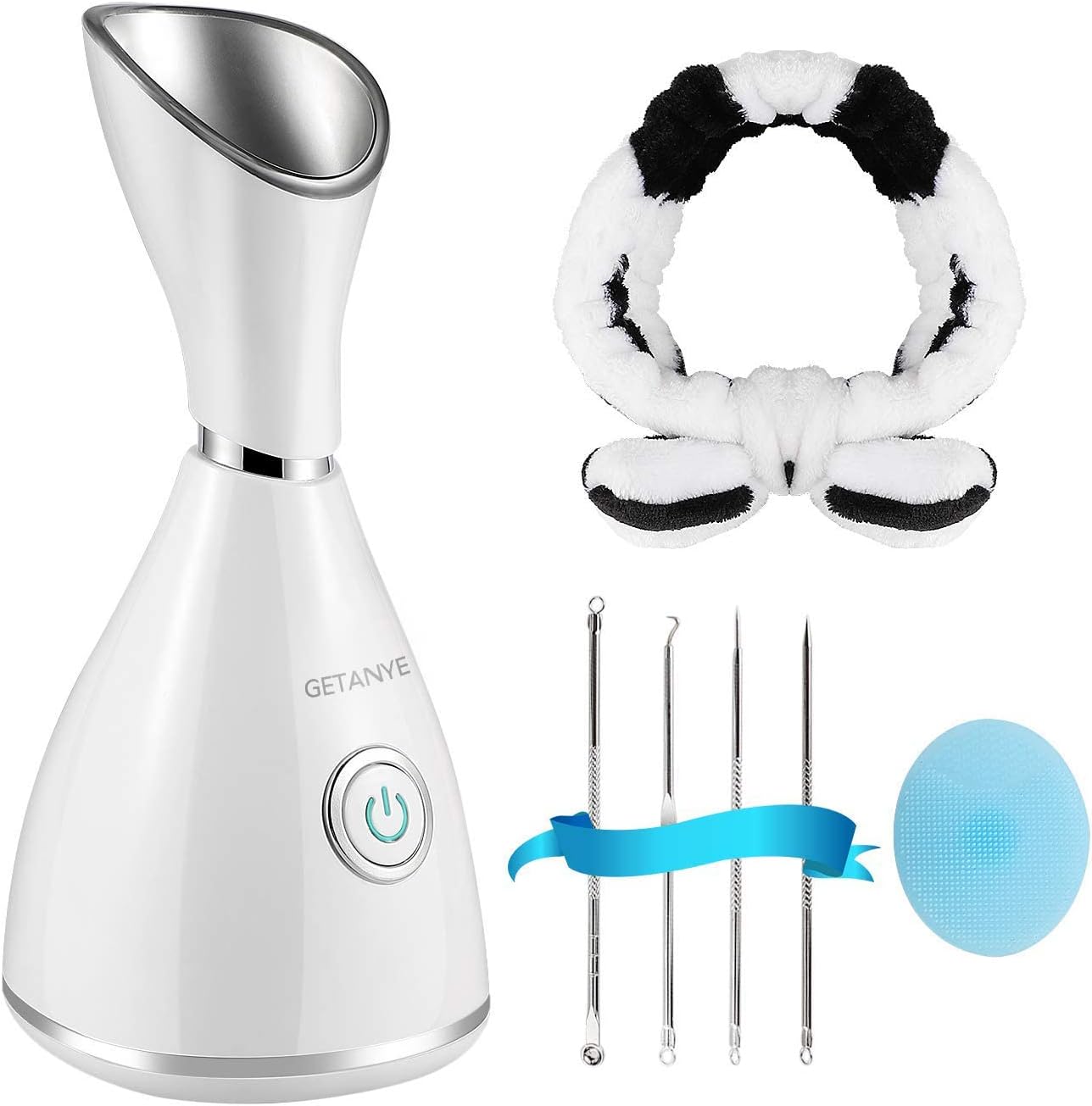 GETANYE Nano Ionic Face Steamer - 10X Penetration for Facial, Unclogs Pores, Moisturizing Spa Humidifier with Free Blackhead Remover Kit, Hair Band, Face Brush