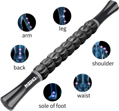 Muscle Roller Massage Roller Stick- Deep Tissue Fascia Blaster for Myofascial Pain Relief, Lymphatic Drainage & Body Sculpting, Handheld Physical Therapy & Recovery Tool (Pink black-18 inch)
