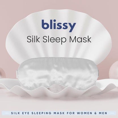 Blissy Silk Sleep Mask - Eye Sleeping Mask for Women & Men for Total Blackout - 100% Pure Mulberry Silk, 22 Momme 6a Fibers - Blindfold Sleep Mask Side Sleeper Eye Cover (Non Adjustable)