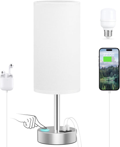 Dicoool Touch Bedside Table Lamp with USB - 3 Way Dimmable Wood Lamp for Bedroom Nightstand, Desk Lamp with Charging Station for Dorm, Living Room, Office, Kids Room, Small, 14in