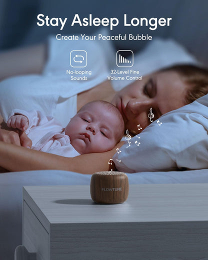 FLOWTUNE Sound Machine White Noise Machine for Baby Adults, 18 Non-looping Sounds, Timer, Memory Function, Portable Sleep Sound Therapy Gift (Mint Green)