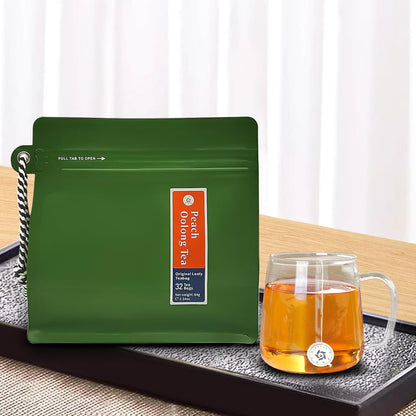 RIANTEA Peach Oolong Tea Bags - 32 Individually Wrapped Teabags (2.25oz/62g) - Low Caffeine, Smooth Flavor - Hot or Iced Tea - Original Leafy Tea