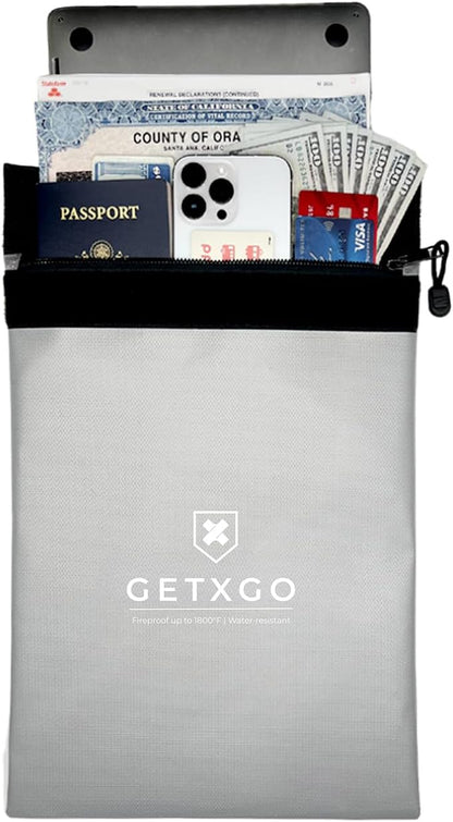 Fireproof Document Bag - Water-Resistant - Thick Tough Fiberglass & Aluminum Walls with Fire Safe Double Pouch Closure - Protect Important Documents, Cash, & Passports. 15"x11"