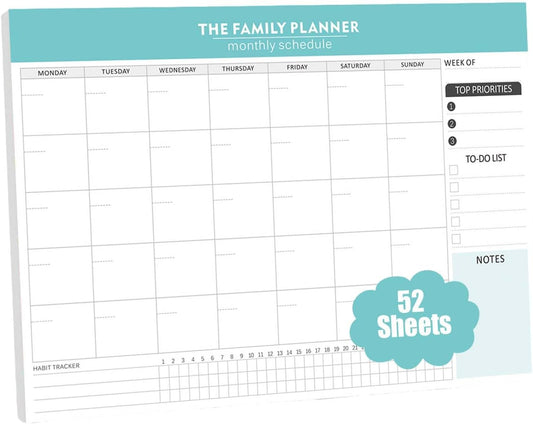 Monthly Planner Notepad - 52 Pages of Blank Calendar Sheets, Undated Planner for Organizing Tasks & Scheduling, Blank Calendar Design for Custom Monthly Planning, 7" x 10", Green