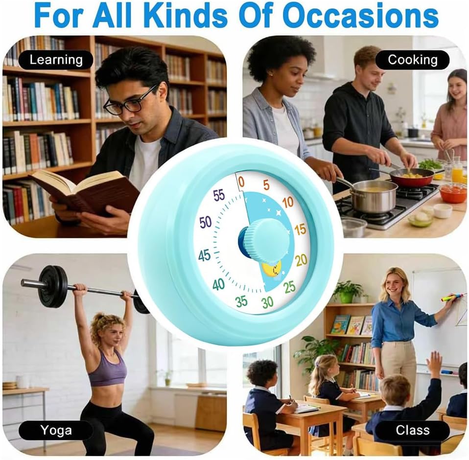 Visual Timer for Kids & Adults, 60 Minute Rainbow Countdown Timer, Time Management Tool for Classroom, Home, Kitchen, Office, School (Green-Round-Rainbow)