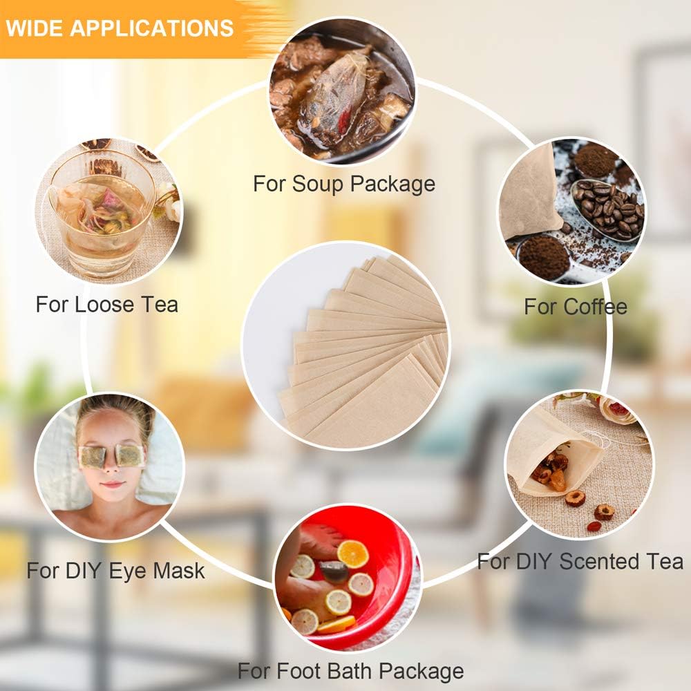 100PCS Tea Filter Bags, Disposable Tea Bags for Loose Leaf Tea, Drawstring Empty Tea Infuser, BetyBedy Tea Steeper, Natural Wood Pulp Paper Material, 1-Cup Capacity（3.15 x 3.94 inch）