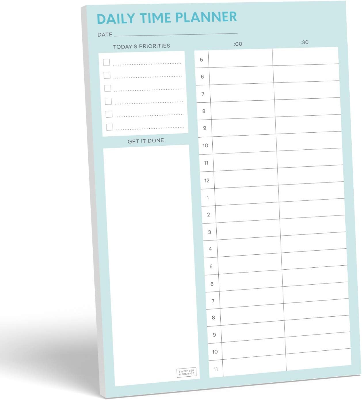 Sweetzer & Orange Time Block Planner. Undated Organizer To Do List Notepad. 7x10” Day Scheduler Productivity Task Pad. Checklist Diary, Work Journal, Appointment Pad, Daily To Do List Daybook