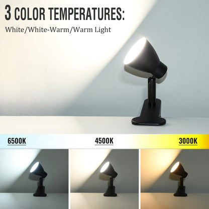 CRI 90+ Eye-Care Clip Light for Reading, 6W Small Clamp Lamp for Desk, Flexible Gooseneck Clip Lamp for Bed Headboard with 3 Color Modes & 10 Brightness(Adapter Include)