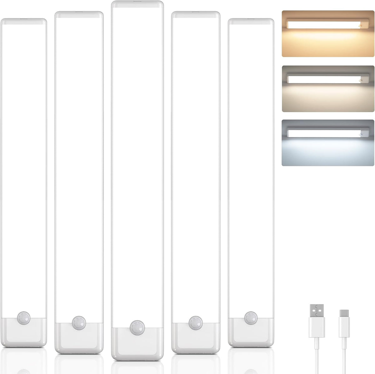 5-Pack Motion Sensor Under Cabinet Light, 3CCT, 7.9 inch