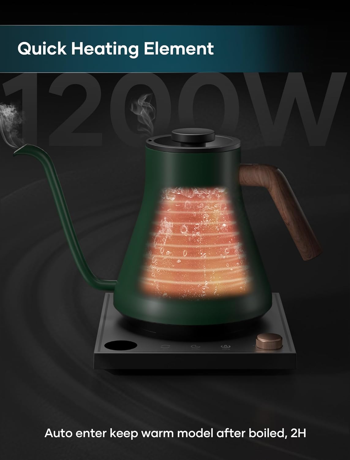 INTASTING Electric Kettles, Gooseneck Electric Kettle, ±1℉ Temperature Control, Stainless Steel Inner, Quick Heating, for Pour Over Coffee, Brew Tea, Boil Hot Water, 0.9L Black
