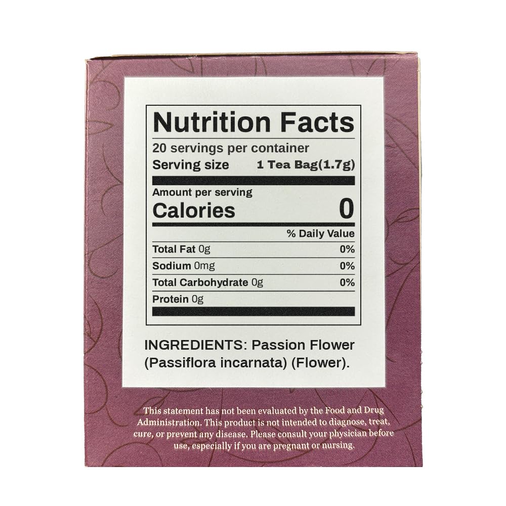 Organic Positively Botanicals Company, Passion Flower Herbal Tea Bags, 20 Count