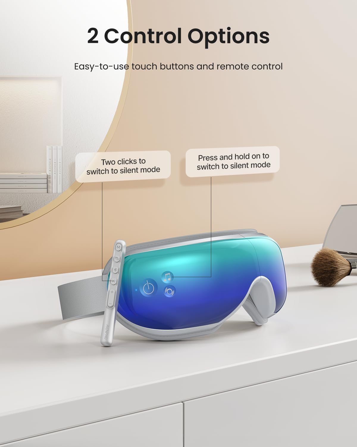 RENPHO Eye Massager with Heat, FSA Eligible HSA,Gifts for Men,Women,Eyeris 1 Eye Massager with Remote, Sleep Mask for Relieves Head Tension, Soothe & Refresh, Enhance Rest, White