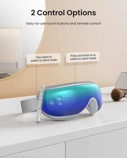 RENPHO Eye Massager with Heat, FSA Eligible HSA,Gifts for Men,Women,Eyeris 1 Eye Massager with Remote, Sleep Mask for Relieves Head Tension, Soothe & Refresh, Enhance Rest, White
