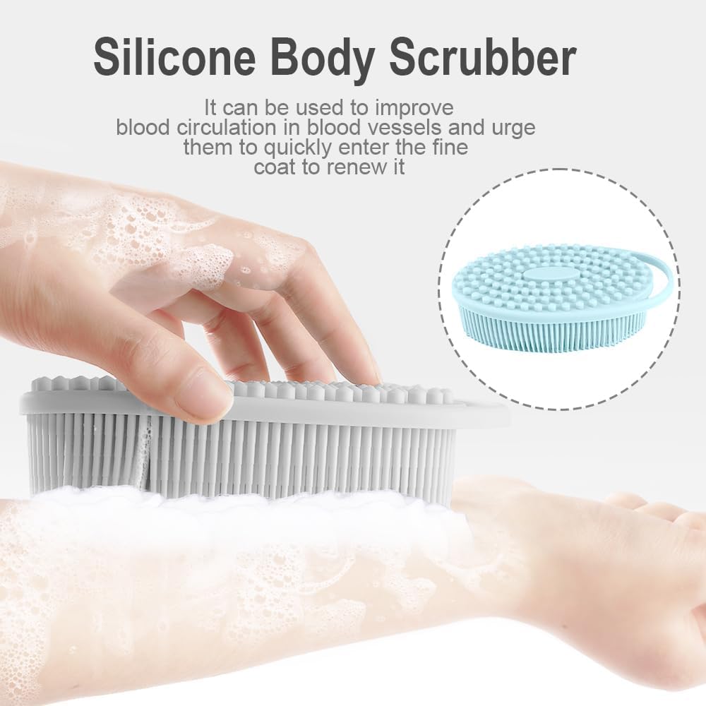Soft Silicone Body Scrubber 2 PCS Silicone Body Shower, Silicone Loofah 2 in 1 Bath and Shampoo Brush, Body Scrubber Shower Cleaning Exfoliating Use for Sensitive Skin, Lather Well(Black and Pink)