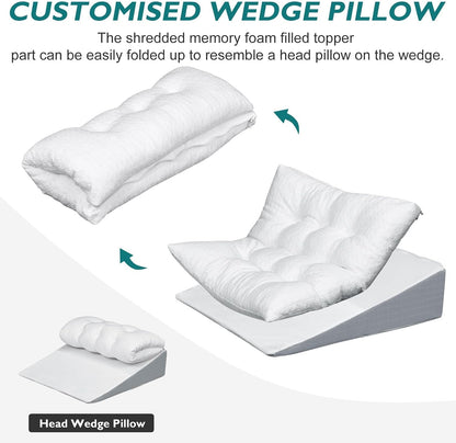 Bed Wedge Pillow for Sleep Apnea 7.5Inch Gerd Pillow Patent Dual Layer Triangle Pillow Adjustable Shredded Memory Foam Topper Soft Support Ideal for Acid Reflux, After Surgery, Snoring