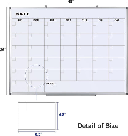 Comix Magnetic Monthly Calendar Whiteboard, 24 x 18 Inches Wall Planner
