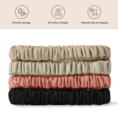 Mulberry Silk Scrunchies 4 Pack - Non Slip, Black Small Thin Silk Scrunchies for Women, Sleepy Ties for Thick Hair