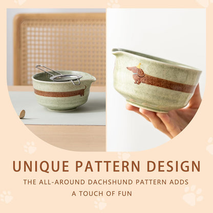 Matcha Set, Japanese Tea Set Includes Matcha Bowl with Spout, Matcha Whisk Holder, Bamboo Matcha Whisk and Bamboo Scoop, 17 oz Mottled Green Glaze Ceramic Matcha Kit for Tea Lovers