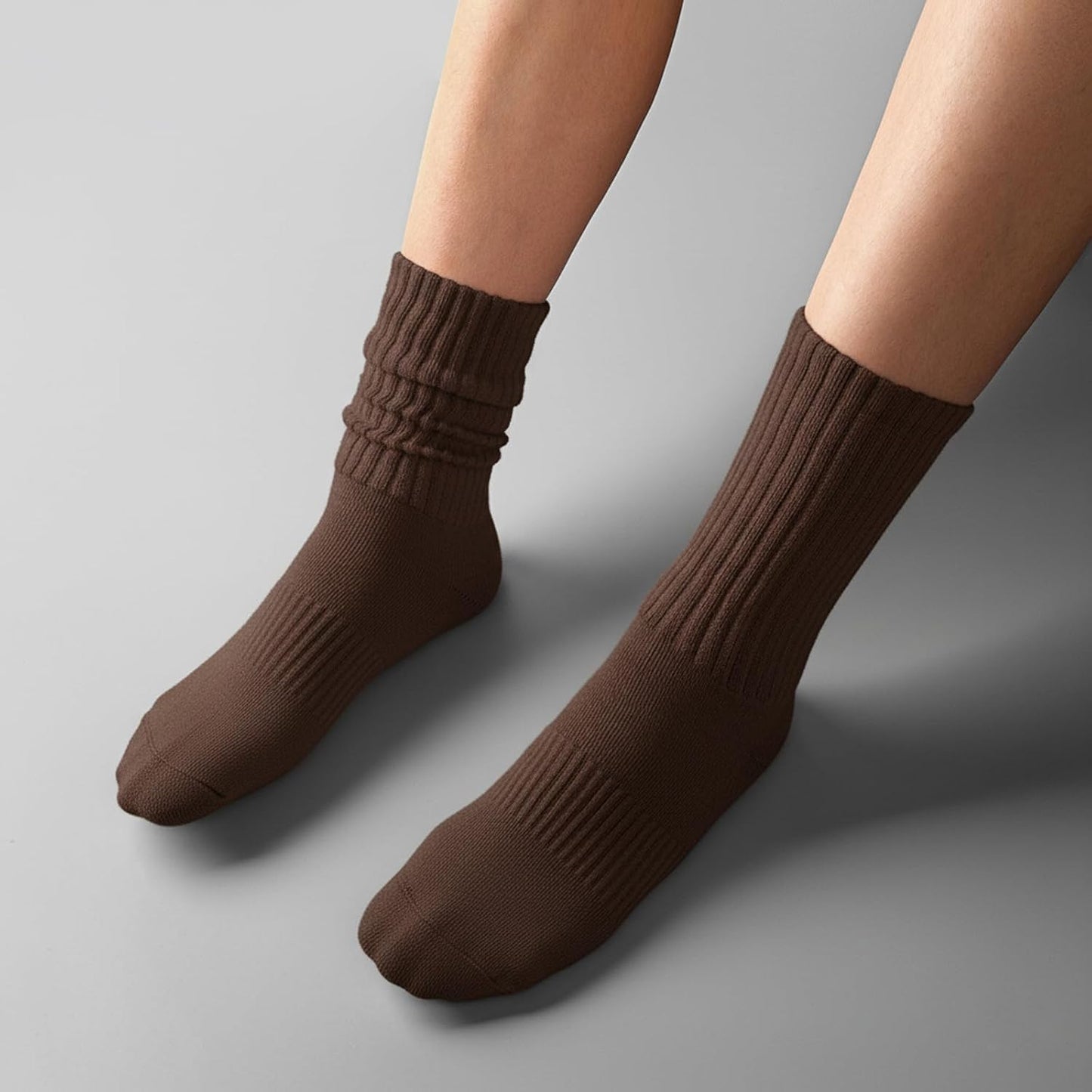 Womens Scrunch Crew Socks: Retro Solid Slouch Mid Calf Socks - Cotton Casual Athletic Socks