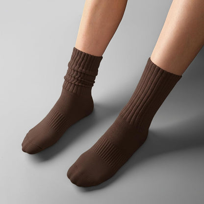 Womens Scrunch Crew Socks: Retro Solid Slouch Mid Calf Socks - Cotton Casual Athletic Socks
