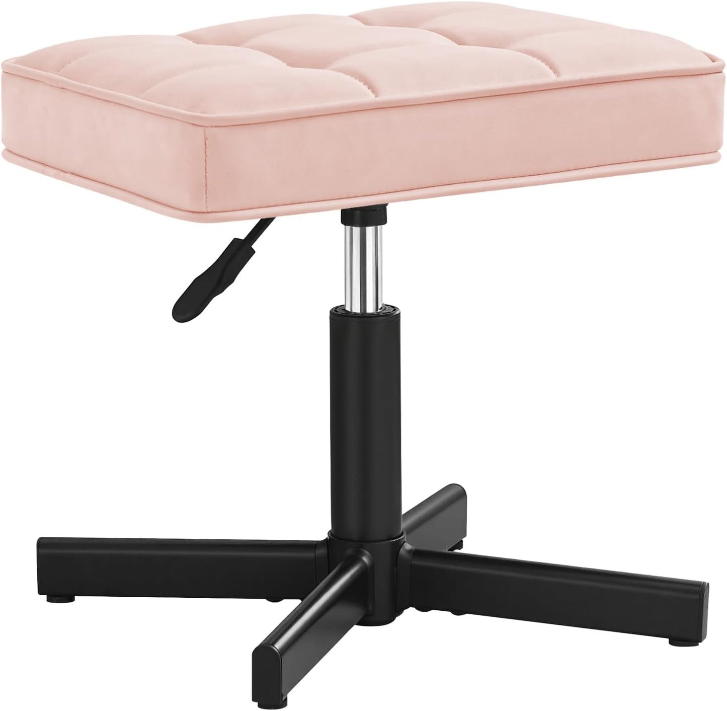 LUE BONA Adjustable Vanity Stool, Foot Rest Under Desk, 360° Swivel Vanity Chair for Makeup Room, Black Upholstered Faux Leather Ottoman for Bathroom & Living Room, 300lbs