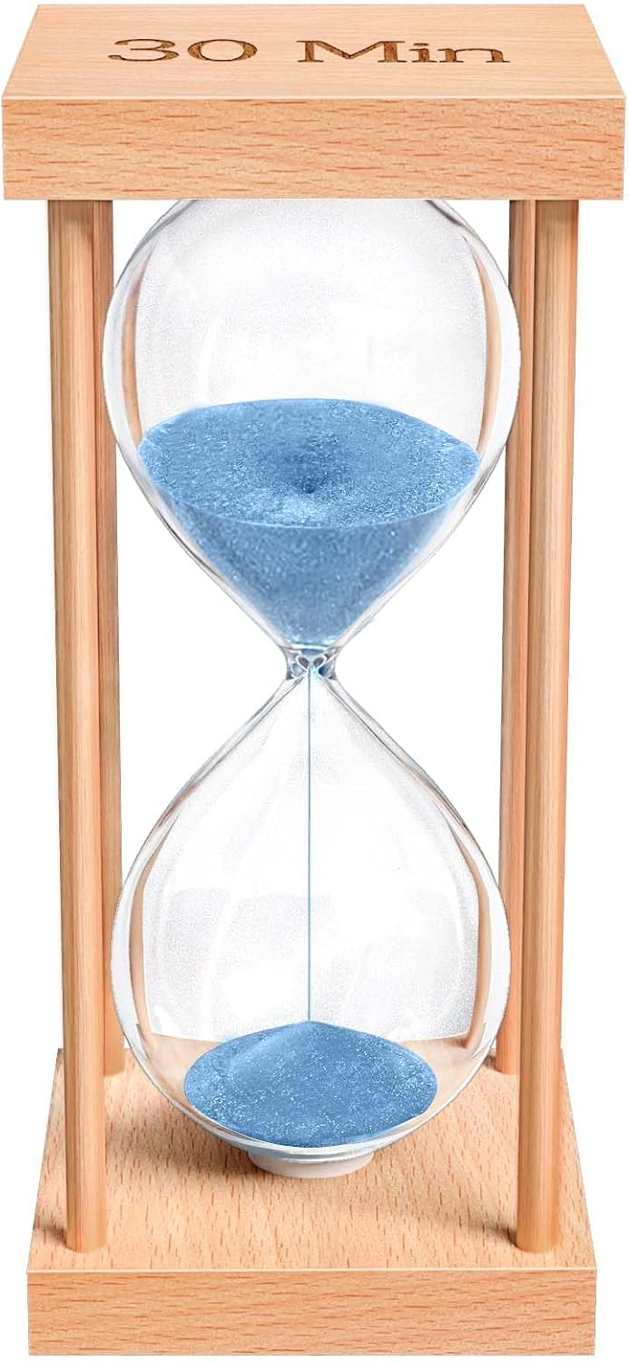 60 Minute Sand Timer, 60 Min Wood Small Hourglass Timer, Blue Sand Clock, One Hour Wooden Hour Glass for Classroom, Sandglass, Reloj De Arena Decorativo, Home, Office, Game, Gift
