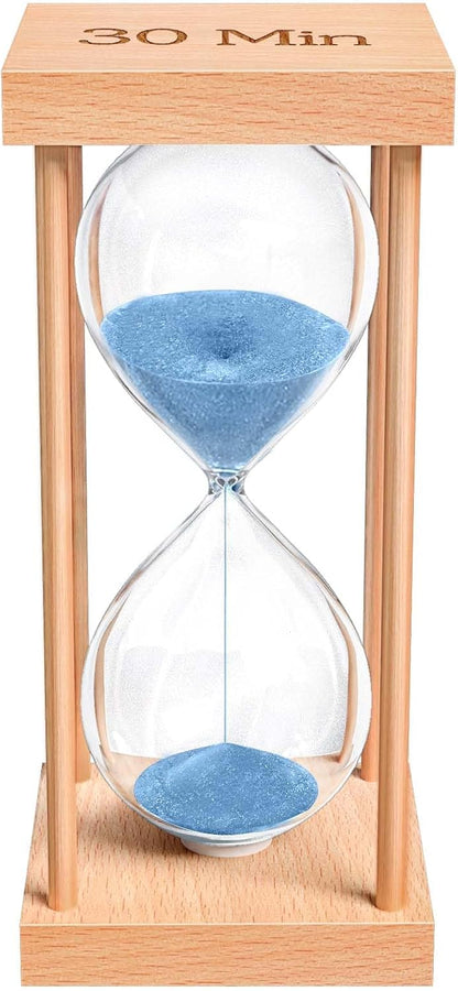 60 Minute Sand Timer, 60 Min Wood Small Hourglass Timer, Blue Sand Clock, One Hour Wooden Hour Glass for Classroom, Sandglass, Reloj De Arena Decorativo, Home, Office, Game, Gift