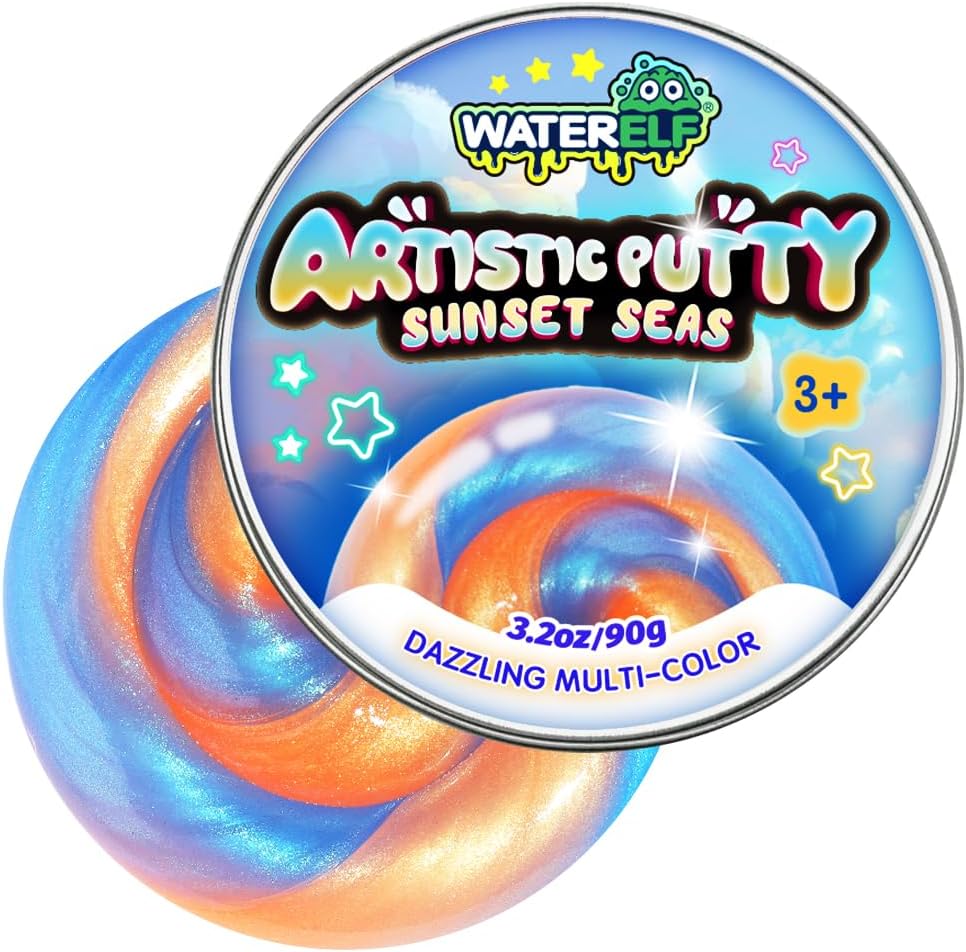 WATERELF Galaxy Putty Slime for Kids - Children's Day Gift, Fidget Sensory Artistic Therapy Putty Toys for Boys Girls Adults, Stress Relief Non-Sticky, 3.11 Inch 3.2 Oz – Golden/Red