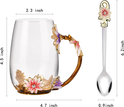 Enamel Glass Flower Tea Pot With Removable Loose Tea Leaf Infuser Tea Maker Teapot Set 30.4OZ Gifts for Women,Mom,Birthday