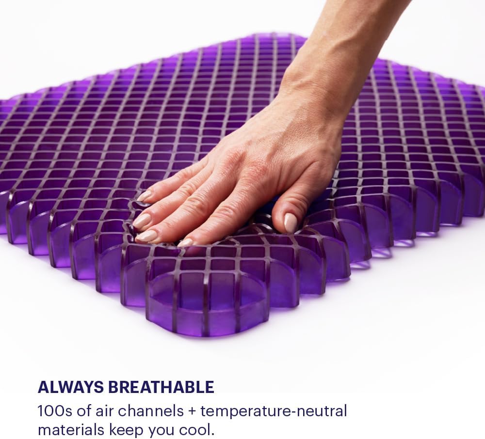 Purple Royal Seat Cushion, Portable 2 Inch Gel Seat Cushion, GelFlex Grid | Handles for Car, Office Chair, Stadium - Pressure-Reducing for Hard Seats, Temperature-Neutral, No-Slip - Made in USA