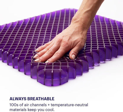 Purple Royal Seat Cushion, Portable 2 Inch Gel Seat Cushion, GelFlex Grid | Handles for Car, Office Chair, Stadium - Pressure-Reducing for Hard Seats, Temperature-Neutral, No-Slip - Made in USA
