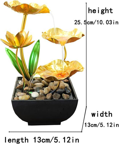 11‘’ H Pink Tabletop Water Fountain, Zen Desktop Waterfall, Indoor Lotus Desktop Decorative Fountain, Home Bathroom Bedroom Decor.