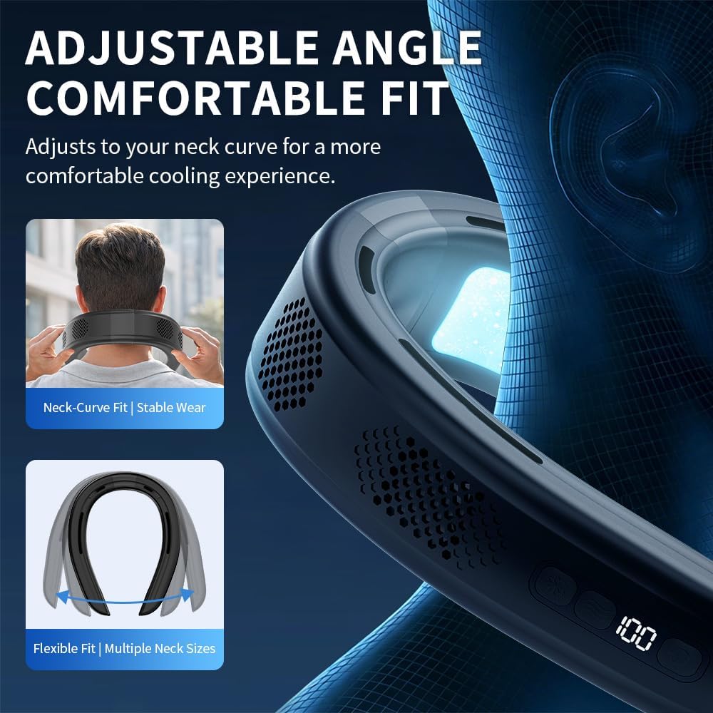 Portable Neck Fan, Cooling Neck Fan with Dual Cooling Plates, Bladeless Hands-Free Wearable Fan, 4000mAh Rechargeable Neck Fan with LED Display, Adjustable for Commuting, Travel, Outdoor