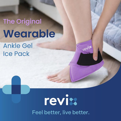 REVIX Ankle Ice Pack Wrap for Plantar Fasciitis & Foot Pain Relief, Reusable Gel Cold Compress Wrap for Feet Swelling, Achilles Tendonitis, and Sprained Ankles Recovery