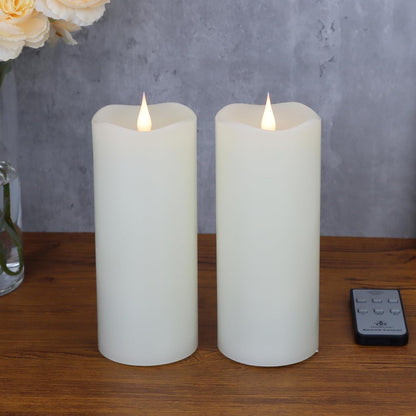 TECHLONG Flickering Flameless Candles with 3D Moving Flame, Last 1000+ Hours Battery Operated Candles with Timer, Ivory Real Wax Pillar Electric LED Candle for Wedding Christmas Party/3" x 5"