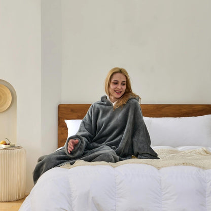 Wearable Blanket Sweatshirt Gifts for Women and Men, Warm and Cozy Giant Blanket Hoodie, Thick Flannel Blankets with Sleeves and Giant Pocket - Light Grey