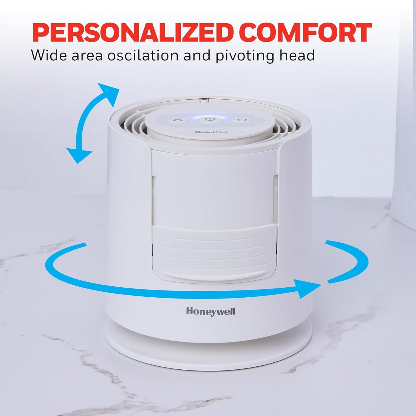 Honeywell QuietSet™ Personal Sleep Fan Noise Machine with Pink Noise, 3 Speeds, Adjustable Head, Nightstand and Bedside Fan, White, HTF300W
