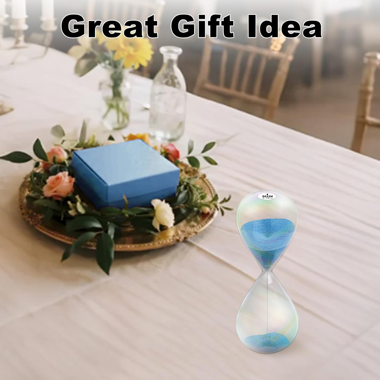 3 Minute Sand Timer,3M Sand Clock with Simple Biloba Puff Design, Reloj De Arena, Large Blue Sand Watch 3 Min Hourglass Sandglass for Home,Desk,Office Decorative (Blue)
