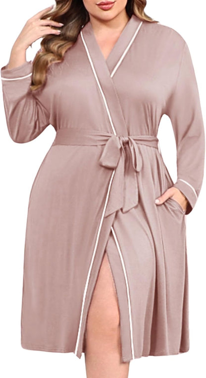 Ekouaer Plus Size Robes for Women Soft Bathrobe V Neck Soft Maternity Robe
