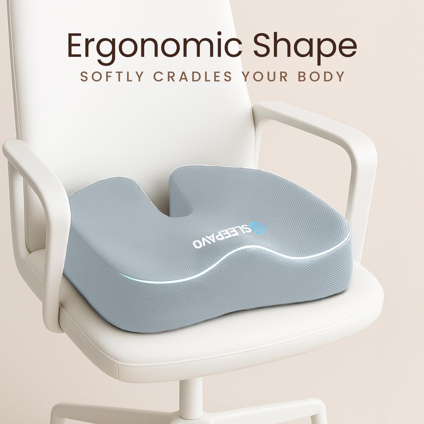 Sleepavo Office Chair Cushion - Seat Cushion for Tailbone Pain Relief - Butt Pillow for Coccyx, Sciatica, and Lower Back Pain - Orthopedic Chair Pad for Lumbar Support in Office Desk, Car, Airplane