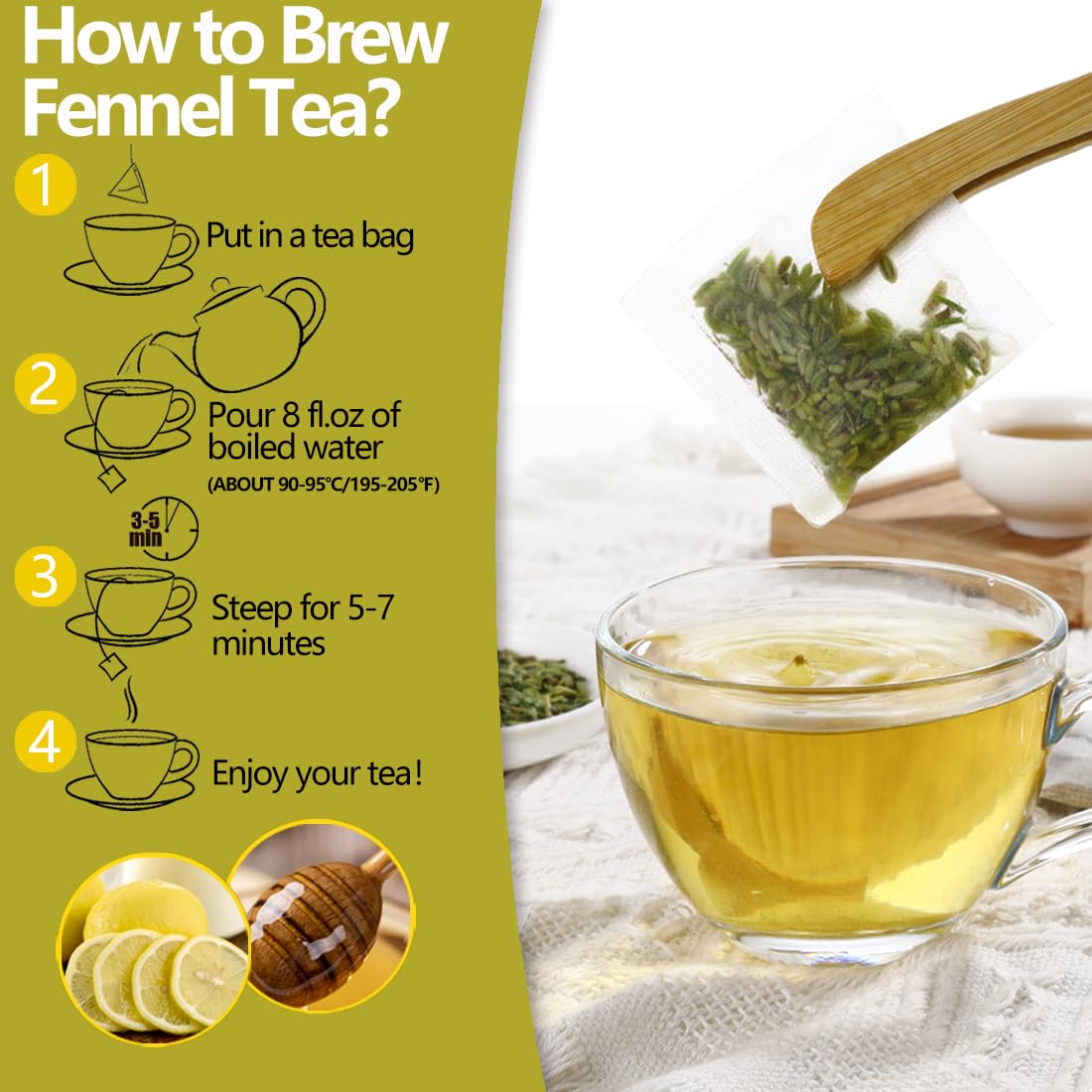 Premium Fennel Tea Bags, 80 Tea Bags. Made with Natural Whole Fennel Seeds, Caffeine Free & No Additives.