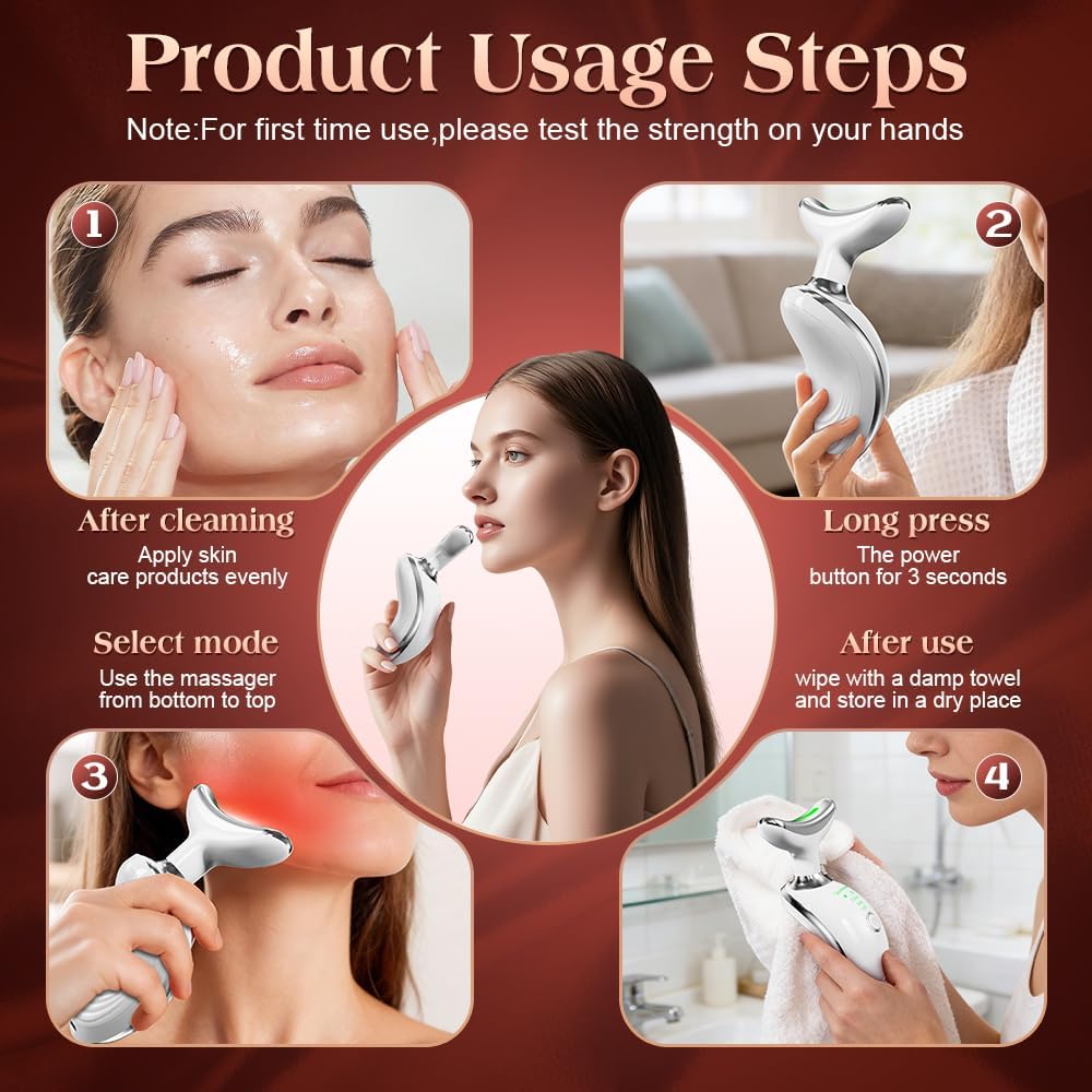Face and Neck Massager, Facial Sculpting Tool with Smart Vibration, Red-Light and EMS Modes, Heat Gua Sha Facial Tools for Women Daily Home Use (Pink)