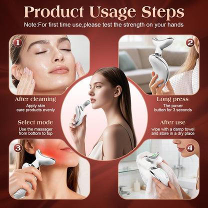 Face and Neck Massager, Facial Sculpting Tool with Smart Vibration, Red-Light and EMS Modes, Heat Gua Sha Facial Tools for Women Daily Home Use (Pink)