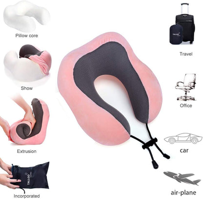 TALLGO Travel Pillow, Best Memory Foam Neck Pillow Head Support Soft Pillow for Sleeping Rest, Airplane Car & Home Use (Black)