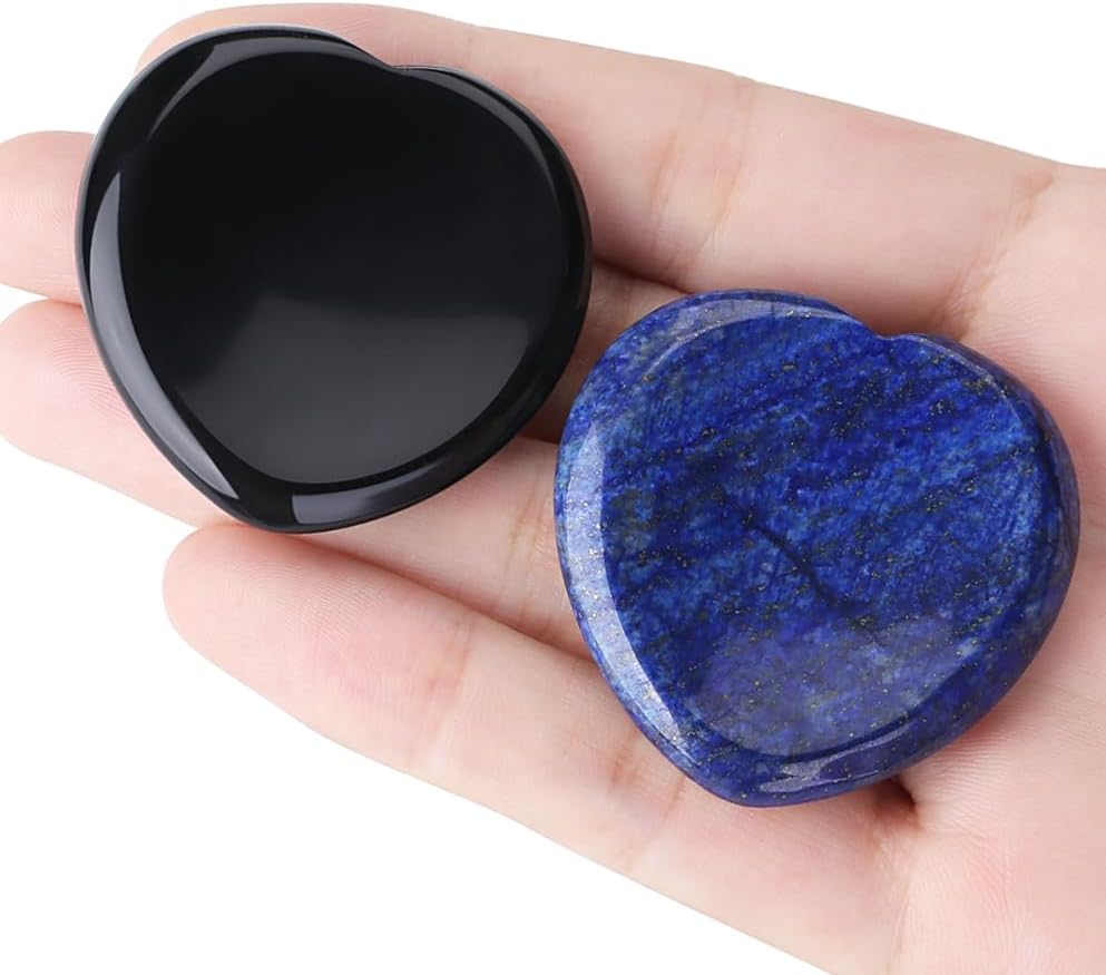 YATOJUZI Thumb Worry Stones for Anxiety Stress Relief Items Healing Crystals Natural Amethyst Rose Quartz Crystal Palm Pocket Stone Gemstones Meditation Reiki Spiritual Gifts for Women Men 2PCS