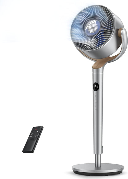 DREO Fan for Bedroom, 120°+120°Omni-directional Oscillating Fan, 90ft, DC Motor, 20 dB Quiet Standing Pedestal Fans, 8 Speeds, 3 Modes Circulator with Remote, 35-40" Adjustable Height, 8H Timer