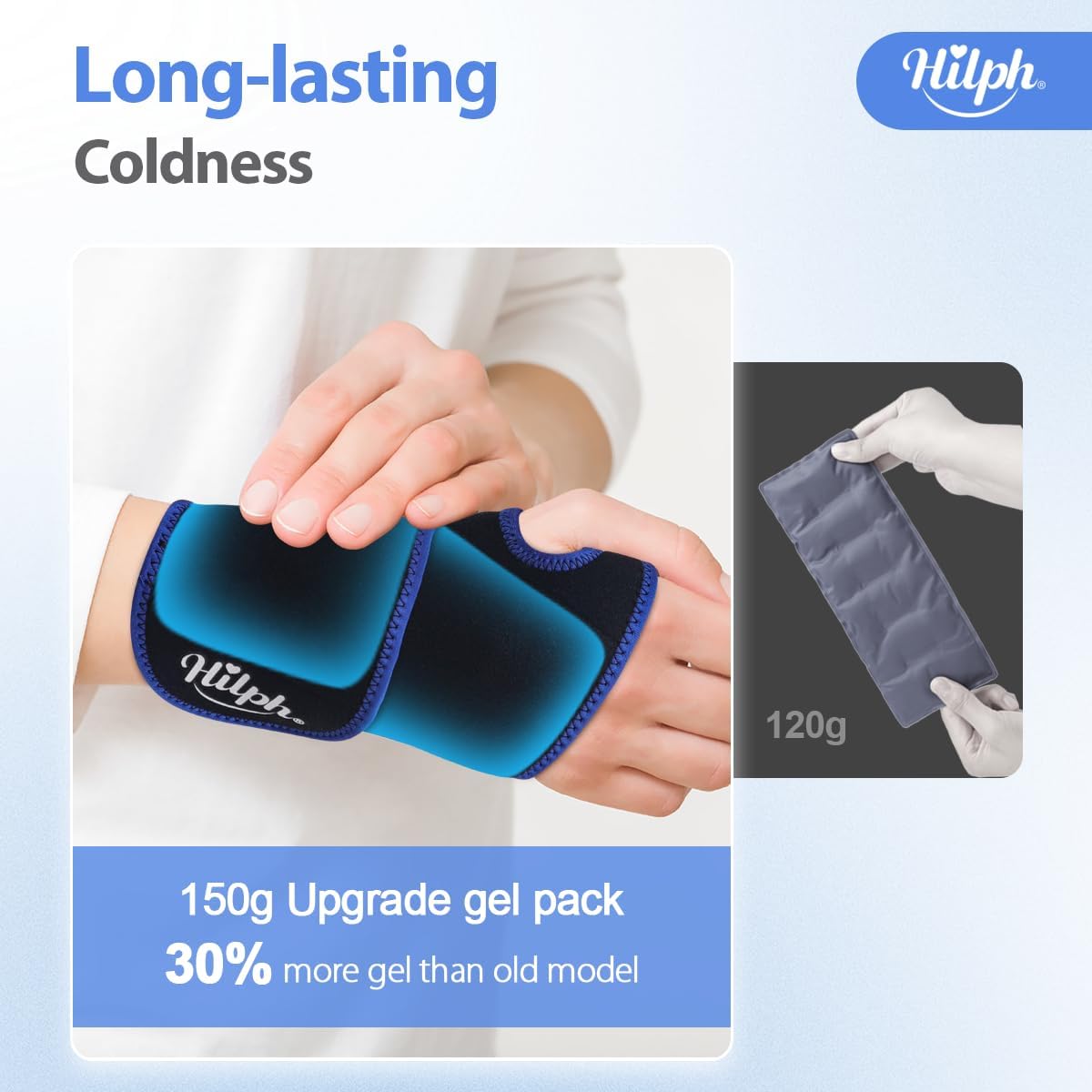 Hilph Wrist Ice Pack Wrap for Carpal Tunnel Relief, FSA Eligible HSA, Reusable Wrist Hot & Cold Therapy Brace for Hand Injuries, Arthritis, Tendonitis, Surgery Recovery Items Gifts Men Women, Blue