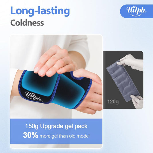 Hilph Wrist Ice Pack Wrap for Carpal Tunnel Relief, FSA Eligible HSA, Reusable Wrist Hot & Cold Therapy Brace for Hand Injuries, Arthritis, Tendonitis, Surgery Recovery Items Gifts Men Women, Blue