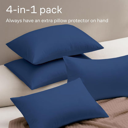 Ultra Soft Pillow Protectors with Zipper Standard Size - Set of 8 Breathable Pillow Covers - 100% Protection Against Stains, Dust & Dirt - Machine Washable (White)